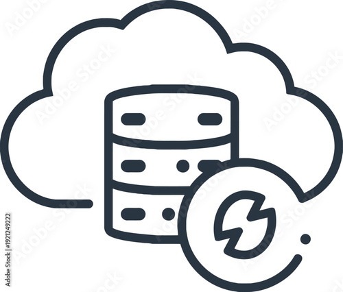 Cloud server icon with power symbol, isolated on transparent background