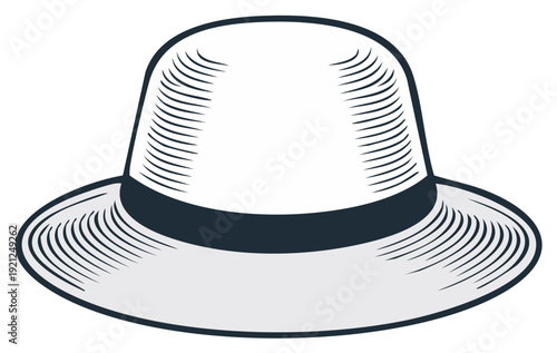 Illustration of a classic straw Panama hat with a dark band