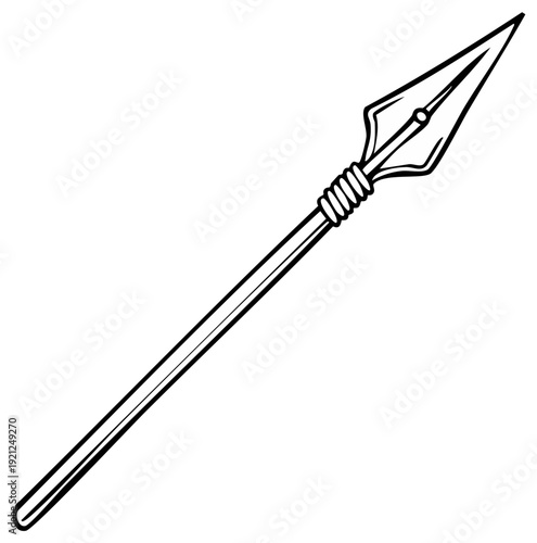 Ancient weapon illustration of a sharp spear with a pointed arrowhead and textured shaft