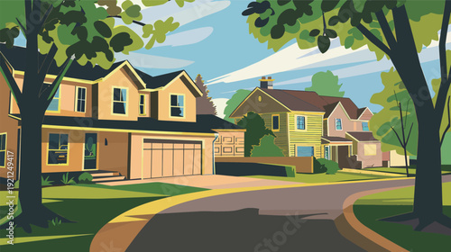 Emerging trends in custom home building vector illustration, modern residential architecture concept with 3D house model, blueprint, and construction elements