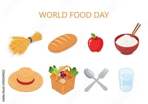 Celebrate World Food Day with symbols of abundance, agriculture, and healthy eating, promoting global food security and nourishment for all
