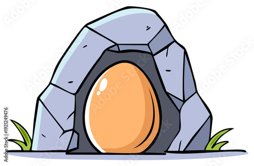 Egg inside Stone Cave with Cartoon Style, Fantasy Scene