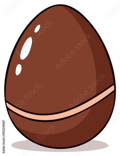 Shiny brown chocolate egg with a light decorative stripe cartoon illustration