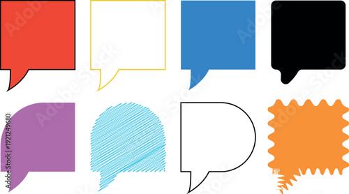 Creative Vector Pack of Colorful Speech and Chat Shapes Over Teal Background – Different Vector Scribed, zigzag Etc Message Boxes and Digital Communication Interfaces