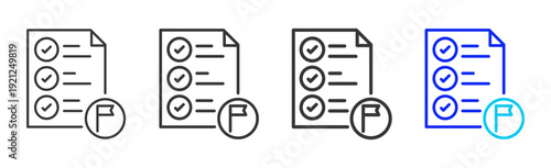 Flag Check Business Icon Set Collection Creative Outline Style for Competence with Multiple Thickness Variations Vector Pack for Professional Design Use