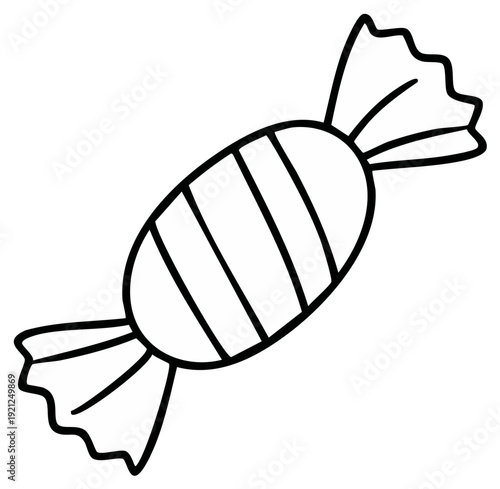 Wrapped candy illustration, simple line drawing of confectionery treat isolated on white, sweets and dessert design element