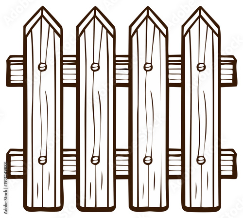 Rustic Wooden Picket Fence Illustration with Textured Wood Grain