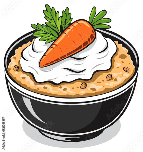 Wholesome Oatmeal Topped with Creamy Frosting and Fresh Carrot