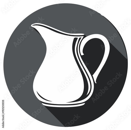White pitcher icon with long dark shadow against a circular dark gray background