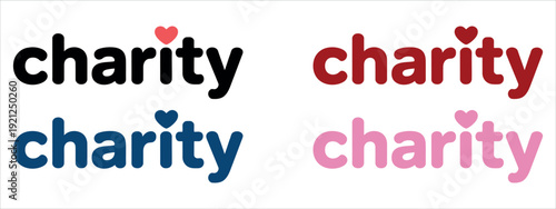 Charity Typography Logo with Heart Symbol for Foundation and Social Service Vector Illustration.