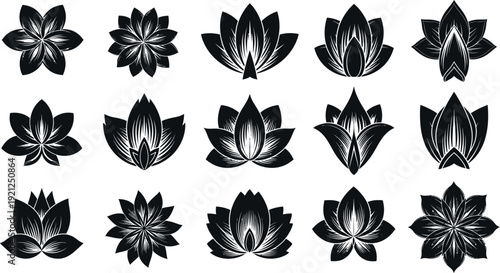 Black and white lotus flower silhouettes
