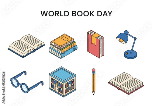 Collection of books, reading glasses, and desk lamp illustrating the joy of World Book Day celebration and literacy