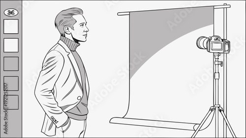 Man Posing for a Professional Photo Shoot in a Studio Setting.