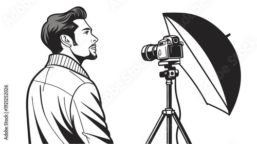 Man Posing for Professional Photo Shoot in Studio.