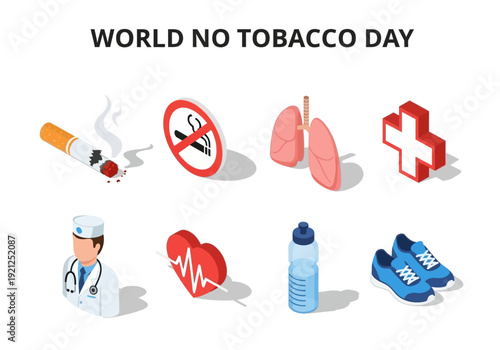 World No Tobacco Day illustration with health and lifestyle icons