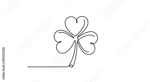 Heart shaped four leaf clover line art with elegant curves on white background for luck and love concepts