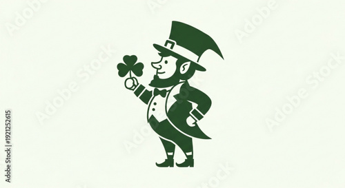 Leprechaun in top hat holds shamrock symbolizing good luck and irish heritage with festive green attire