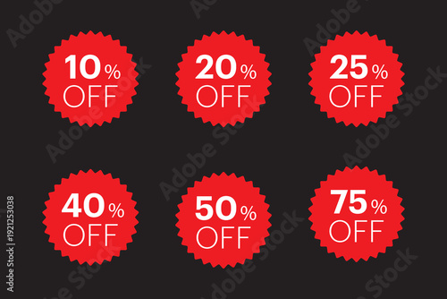 Red Discount Sale Badges Collection on Dark Background