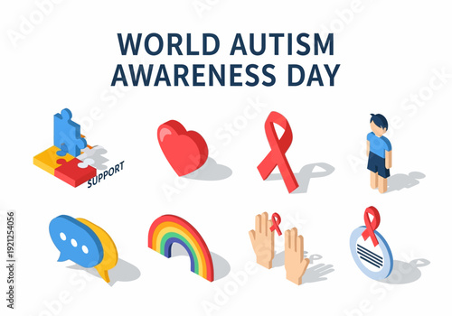 Illustrations for World Autism Awareness Day, showcasing support, empathy, and community for individuals on the autism spectrum