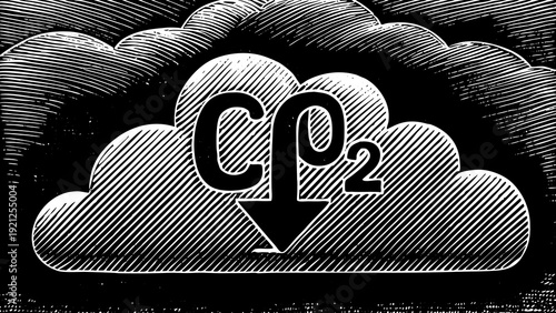 Carbon dioxide emission into the atmosphere depicted through a stylized cloud illustration