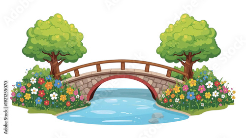 a beautiful bridge with flowers growing around it