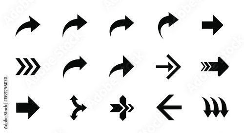 Foto Collection of black arrow icons representing direction a bold silhouette