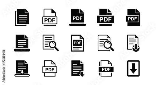 Black document icons representing pdf files and data silhouette