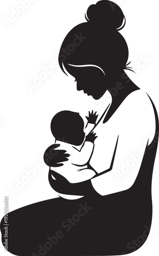 Silhouette of a mother breastfeeding her baby in a tender moment