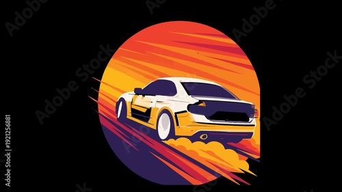 Sports Car Drifting With Smoke And Speed Lines motion