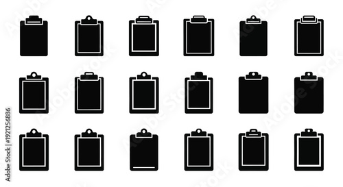 Arrangement of black clipboards in a grid pattern silhouette