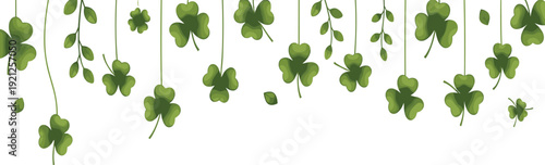Hanging Green Shamrock Clover Border Vector Illustration for Saint Patrick Day Festive Decoration Banner Frame and Holiday Background Design.