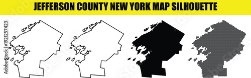 Jefferson county new york map silhouette, outline, solid black and dot pattern graphic