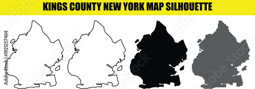Kings county new york map silhouette collection with white outline black fill dotted and transparent background vector
