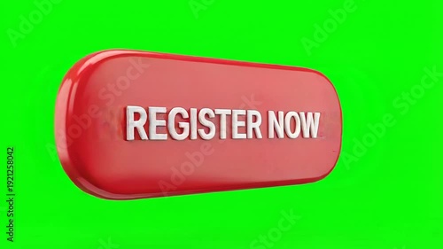 Red Register Now Button Animated on Green Screen Background.