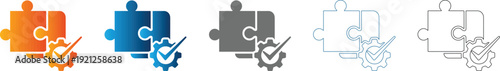 Puzzle Piece with Check Mark Icon Set in Flat Design Vector Illustration