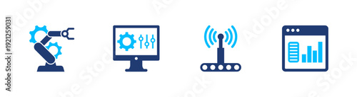Smart factory icon set. automation, iot, manufacturing, monitoring, industry. solid style icon collection