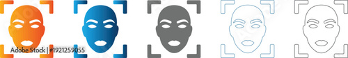 Face Scan Icons Set, Facial Recognition Flat Design Vector Illustration