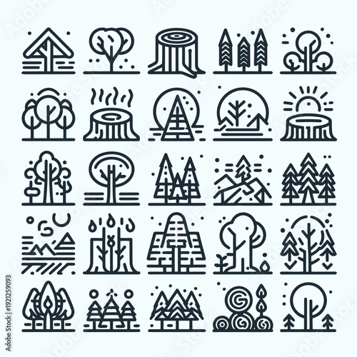 Forest Trees Nature Line Icon Set
