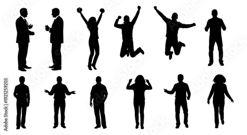 silhouettes of people in business celebration and various actions isolated on white perfect for graphic design.