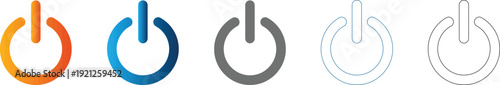 Power button icons set in different styles and colors flat design vector illustration