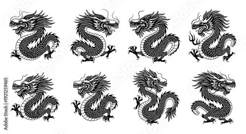 traditional chinese dragons embodying asian culture power and fortune ideal for graphic design or tattoo art.