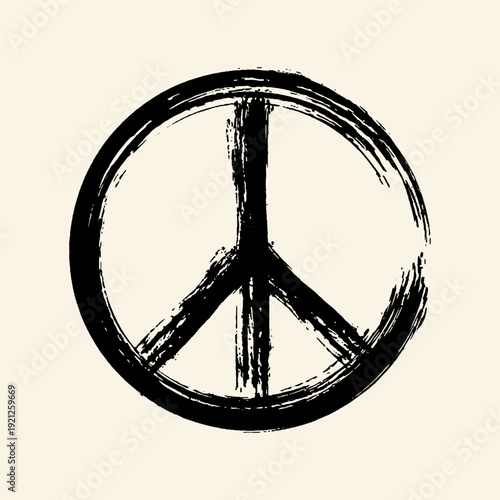 Grunge Brush Peace Symbol Circular Ink Illustration