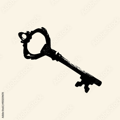 Vintage Skeleton Key Grunge Ink Illustration