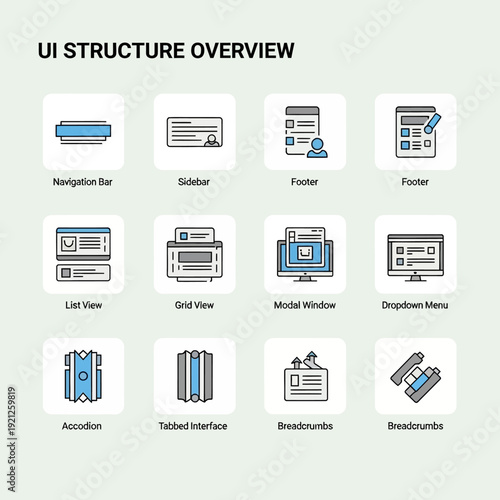 User interface structure overview icons.
