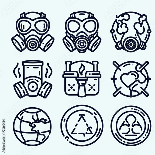 Biohazard Gas Mask Radiation Icon Set