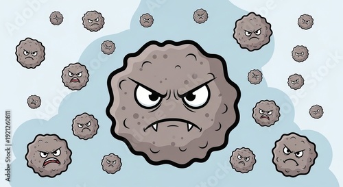 Cartoon Style Angry Germ Characters on Light Background
