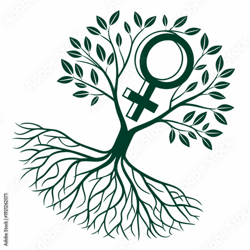 Tree of Life with Female Symbol and Green Leaves
