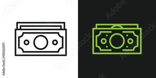 Financial icons displayed side by side in a comparative graphic illustration on a contrasting background from different viewpoints