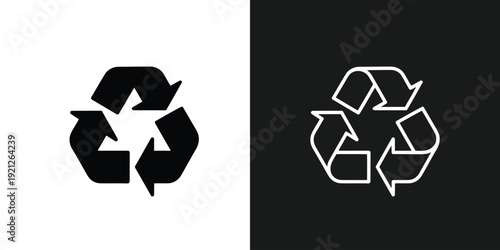 Recycling symbols presented in contrasting colors on dual backgrounds from a straightforward perspective showcasing environmental awareness