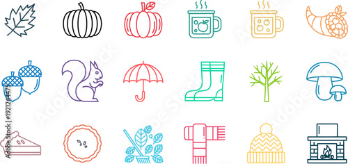 Autumn Icons: A Collection of Seasonal Symbols and Elements for Fall Designs and Illustrations.